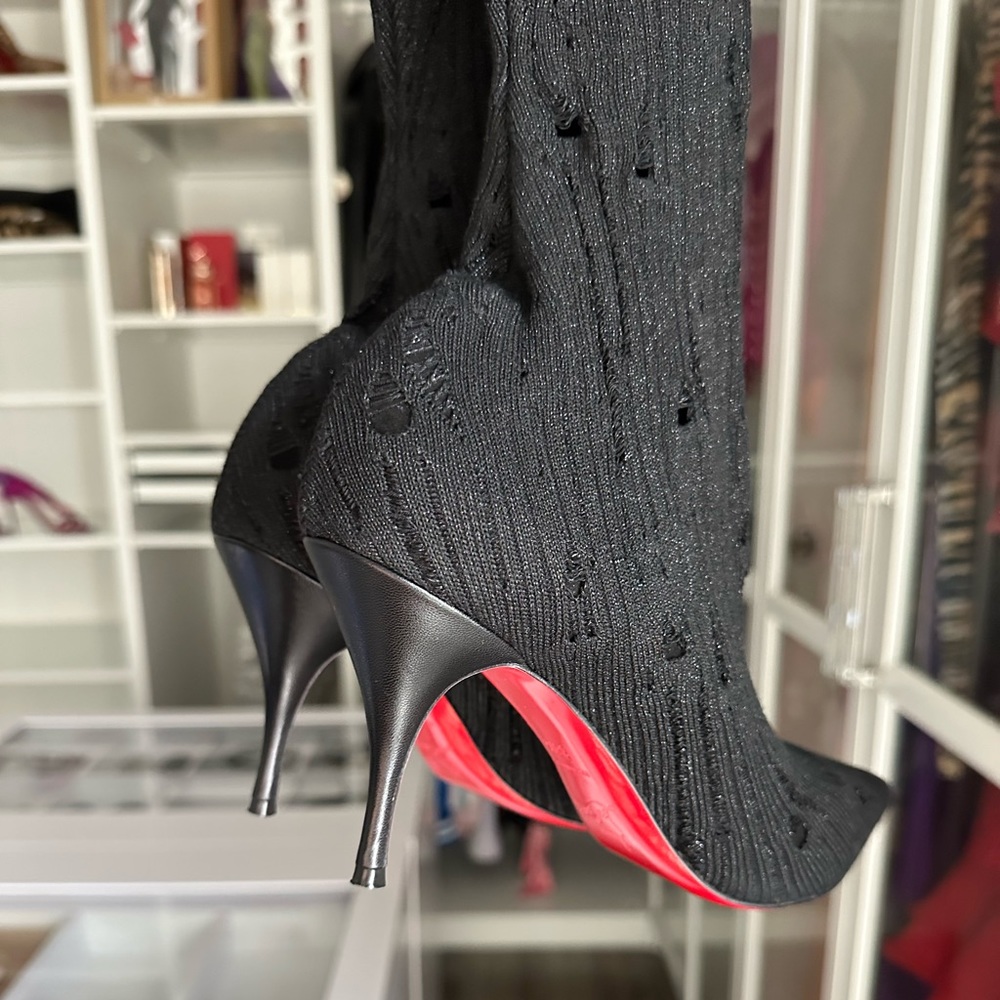 $1200 Christian Louboutin Sandrine Tricot Knit Boot EU 38.5/US 8.5